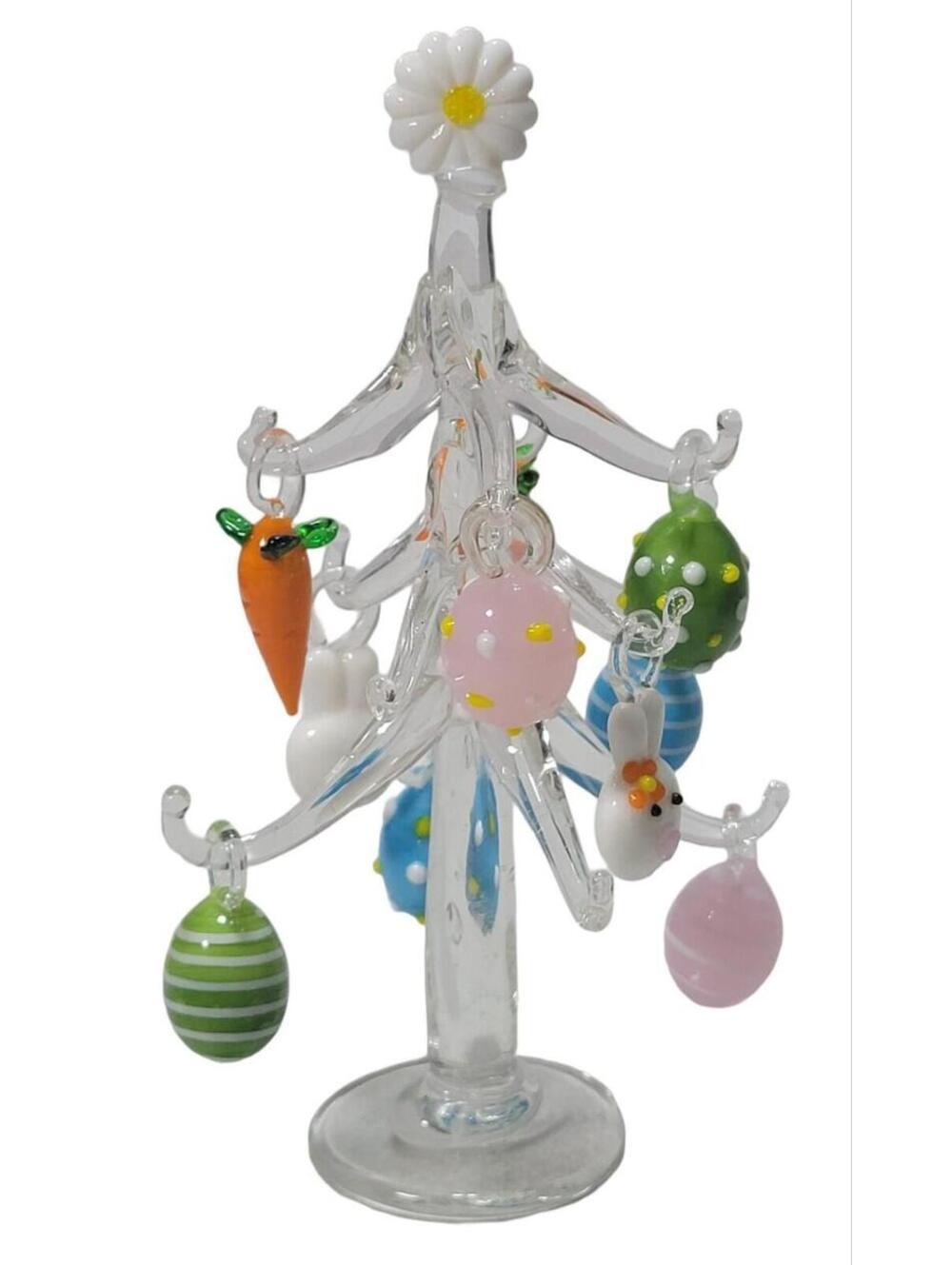 Pier 1 Glass Easter Tree With 12 Ornaments Eggs Bunnies Carrots Chicks READ - Picture 5 of 7